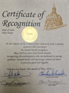 Save Your Tooth Month Iowa certificate
