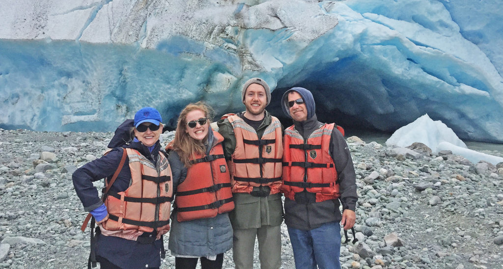 The family on a glacier at Denali National Park, Alaska