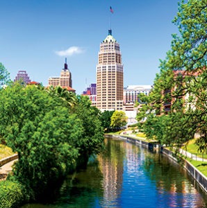 Riverwalk - San Antonio Texas, park walkway along scenic canal